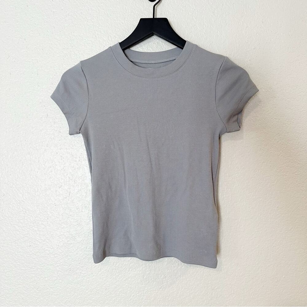 Madewell Womens Top Supima® Rib Tee Fitted‎ Dusk Gray Size XXS